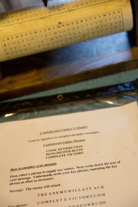 This a replica of a Confederate Cipher Cylinder used to break coded messages.  Several replica rifles were also on display.
